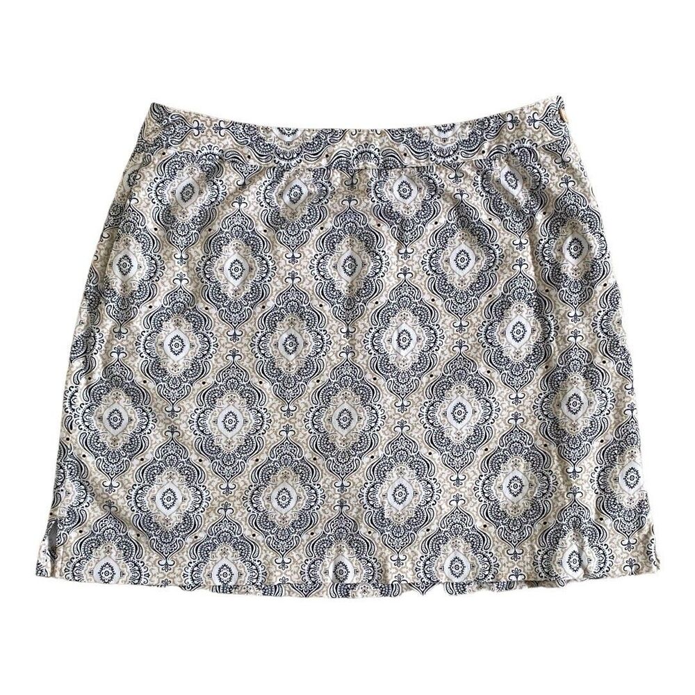 EP Pro Golf Skort Womens 12 White Tan Black Medallion Pockets Tennis Skirt